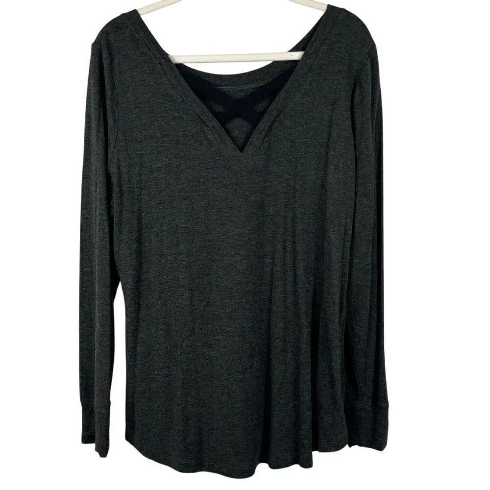Cabi Gray Long Sleeve Sweatshirt V-neck ATC Crisscross Back Large